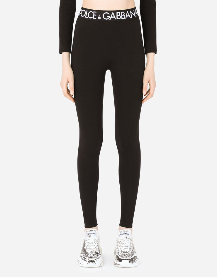 Jersey leggings with branded elastic in Black for Women