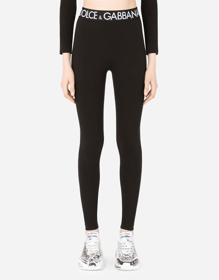 Dolce & Gabbana Leggings in jersey con elastico logato Nero FTB5TTFUEEY
