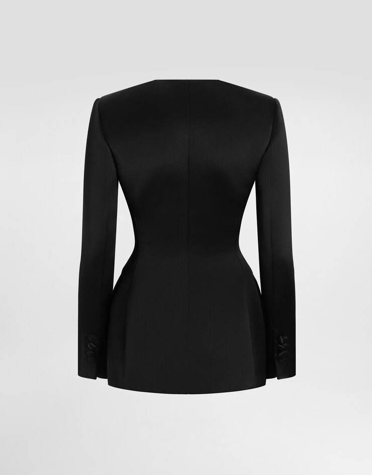 Dolce & Gabbana Chaqueta de raso duquesa con botonadura recta y copas cónicas Negro F27FDTFU1KM