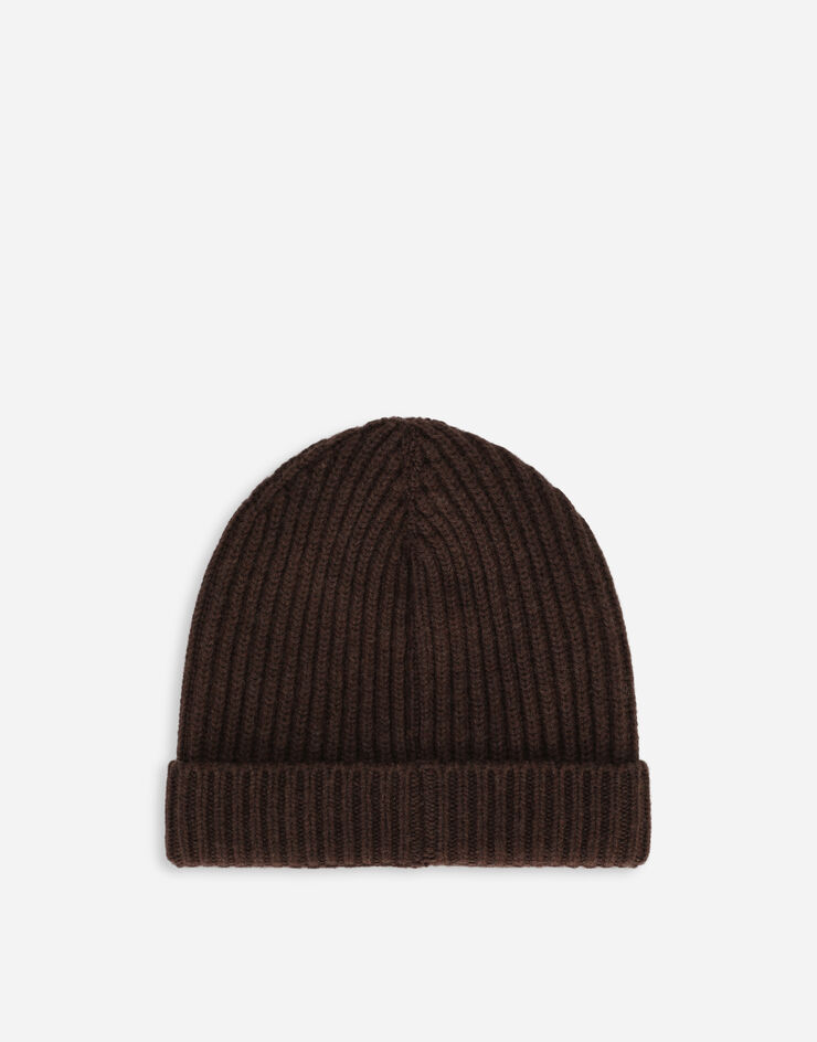 Dolce&Gabbana Fisherman’s rib knit hat with logo embroidery Brown LBKH96JCVK6