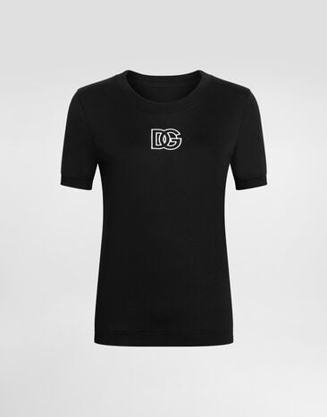 Dolce & Gabbana 镂花 DG 刺绣平纹针织 T 恤 黑 F8N08ZGDC9W