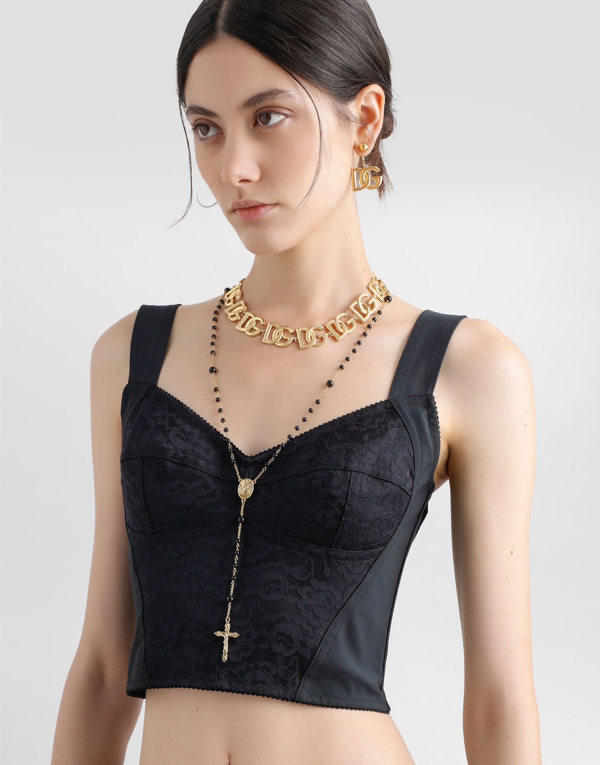 Shaper corset bustier top in jacquard and lace in BLACK for Women Dolce Gabbana
