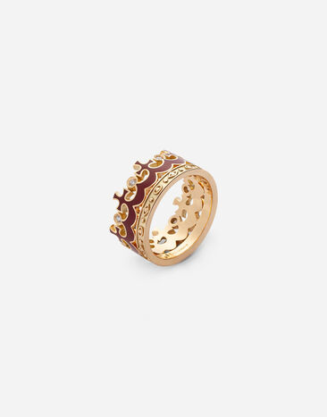 Dolce & Gabbana Anillo Crown en forma de corona con esmalte borgoña y diamantes Dorado WRLK3GWYEBD