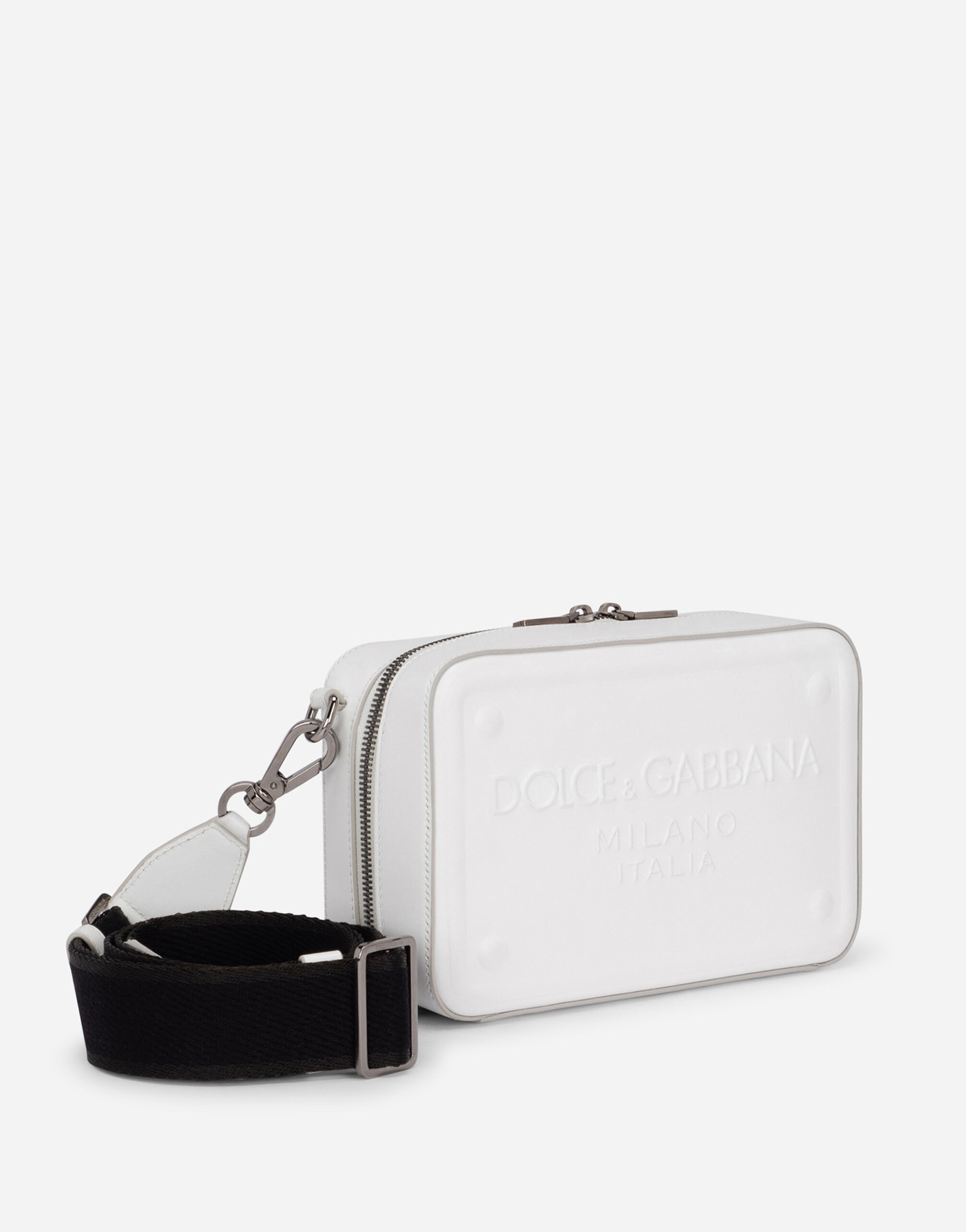 Calfskin crossbody bag with raised logo