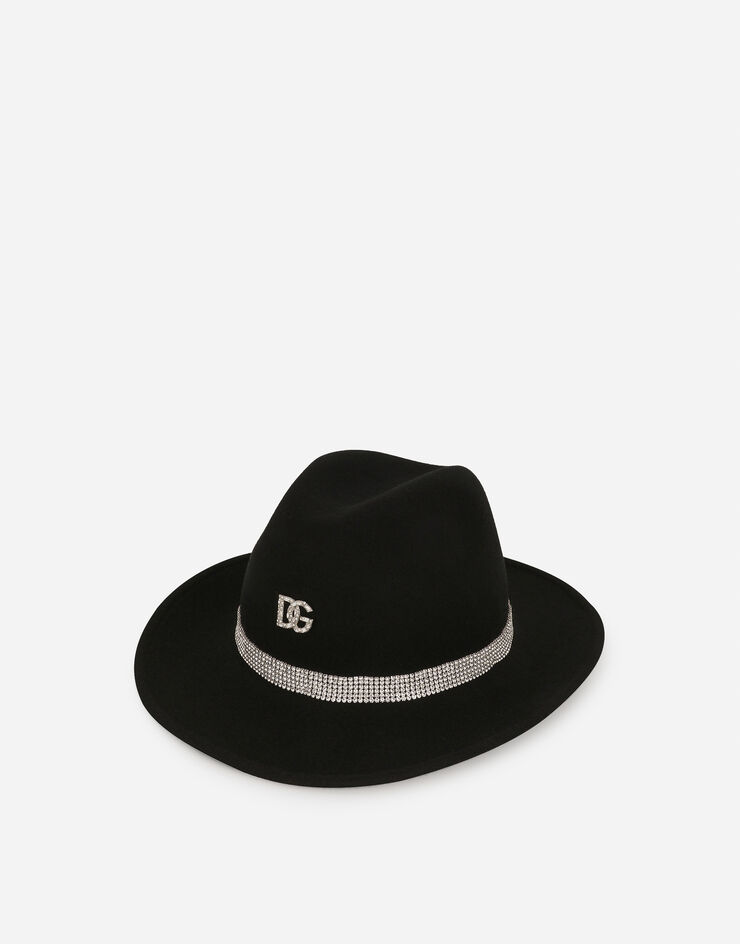 Dolce&Gabbana Sombrero fedora con cinta de strass y logotipo DG Noir FH642ZGDBKL