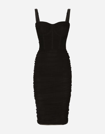 Dolce & Gabbana Vestido midi de tul con drapeado y corsé Negro BB7117A1037