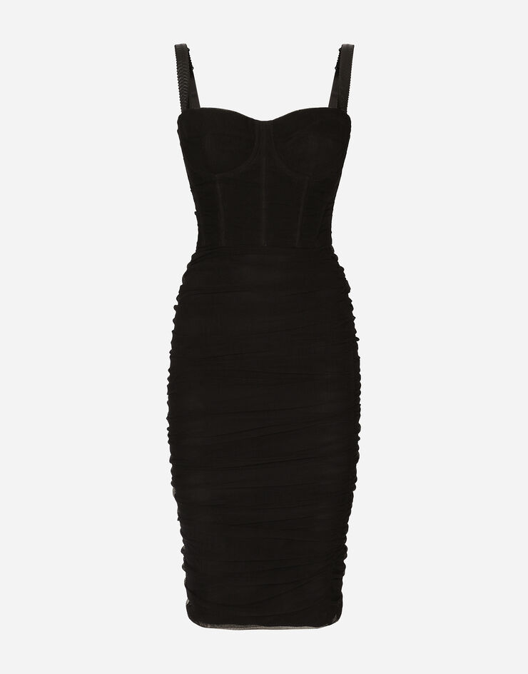 Dolce & Gabbana Tulle midi dress with draping and corset Black F6ATFTFLEAA