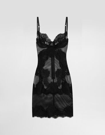 Dolce & Gabbana Short mesh dress with lace Black F6GAHTFLUAN