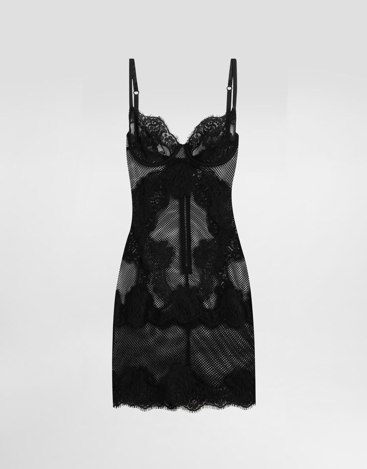 Dolce & Gabbana Short mesh dress with lace Black F6GAHTFLUAN