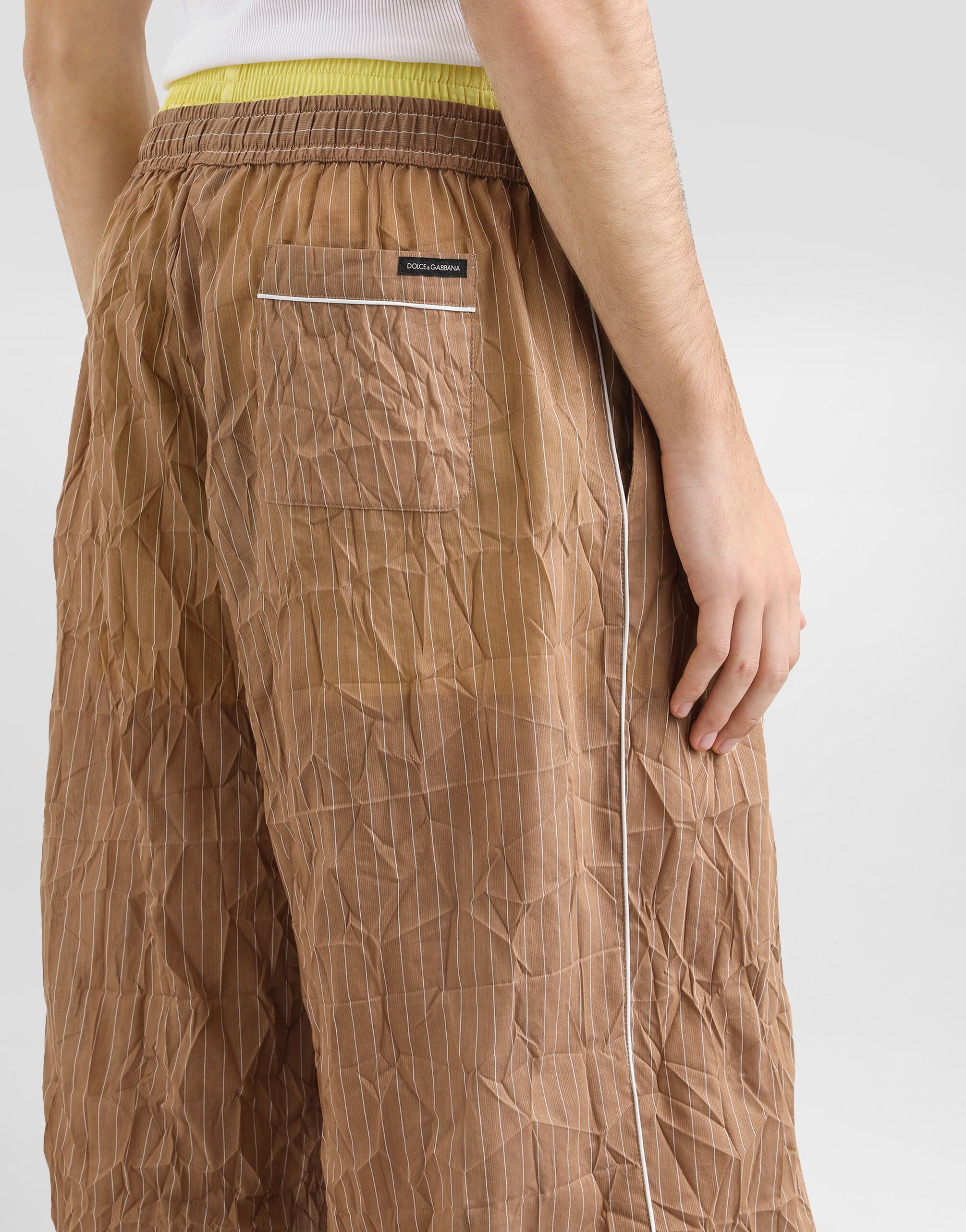 Crinkled striped fabric vanity trousers in Multicolor for Men