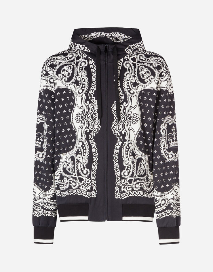 Dolce & Gabbana ZIP-UP HOODIE IN BANDANA PRINT BLACK G9QW4TFI7IP
