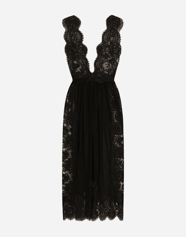 Dolce & Gabbana Calf-length Chantilly lace dress with organzine details Black F6JRSTGDCRO