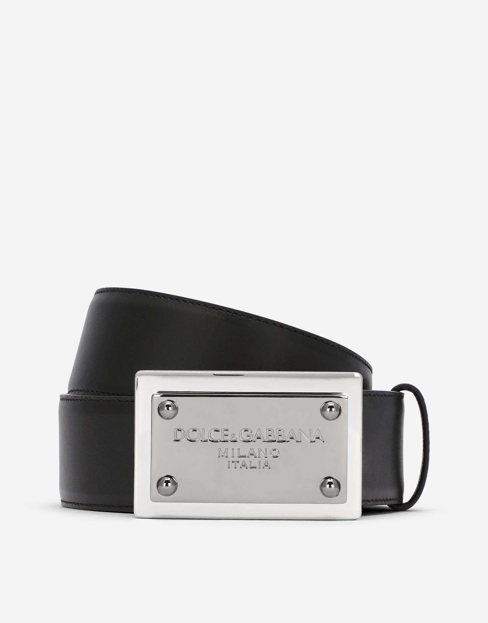 Dolce & Gabbana Ремень из телячьей кожи с фирменной пластинкой черный BC4646AX622
