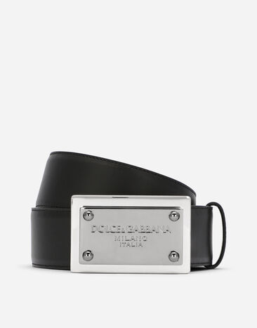 Dolce & Gabbana Cintura in pelle di vitello con placca logata Marrone BC4675AT489