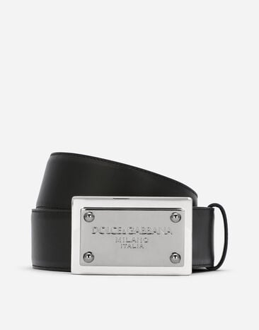Dolce & Gabbana Ceinture en cuir de veau avec plaquette à logo Noir BC4646AX622