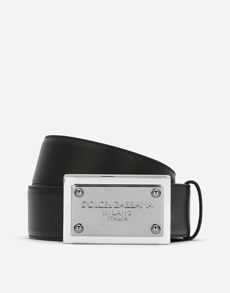 Dolce & Gabbana Calfskin belt with branded tag Black BC4777AW576