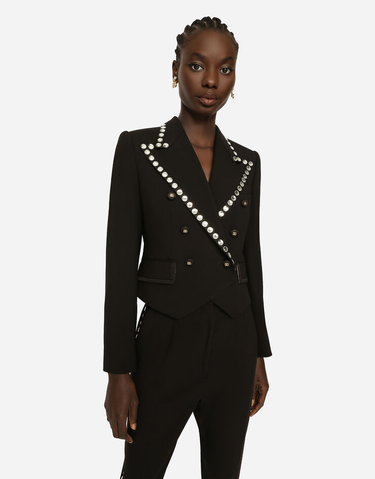 Dolce & Gabbana Wool Spencer-fit jacket with crystal piping Black F29KBZFUBAJ