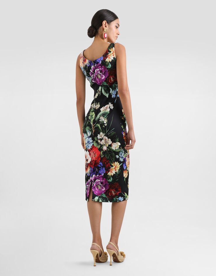 Dolce & Gabbana Kleid aus Satin mit Blumenprint Drucken F6EAWTFSIB3
