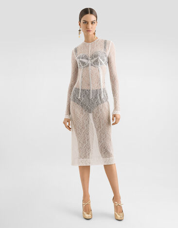 Dolce & Gabbana Robe mi-longue en dentelle avec détails bustier Blanc F6TSLTFLUCQ