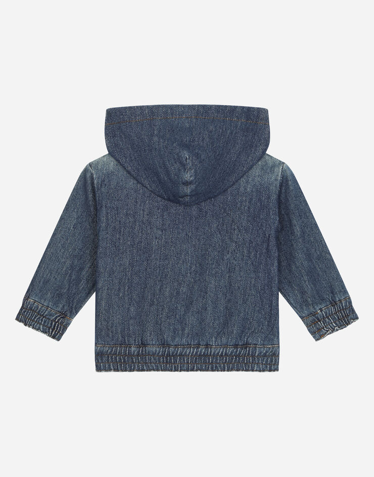 Dolce & Gabbana Felpa zip con cappuccio in jersey denim stretch Blu L1JWGIG7HX4