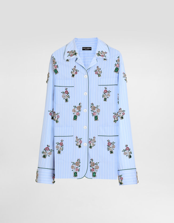 Dolce & Gabbana Poplin vanity shirt with crystal flower embroidery Dolce & Gabbana Poplin vanity shirt with crystal flower embroidery Multicolor F5U32ZGDDSM