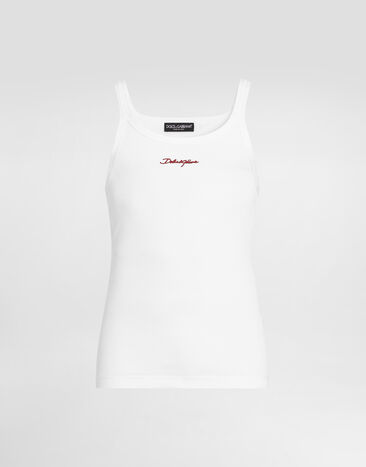 Dolce & Gabbana Cotton tank top with dg embroidery White G8PA8ZG7QNQ