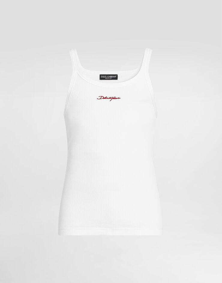 Dolce & Gabbana Cotton tank top with dg embroidery Dolce & Gabbana Cotton tank top with dg embroidery White G8PA8ZG7QNQ