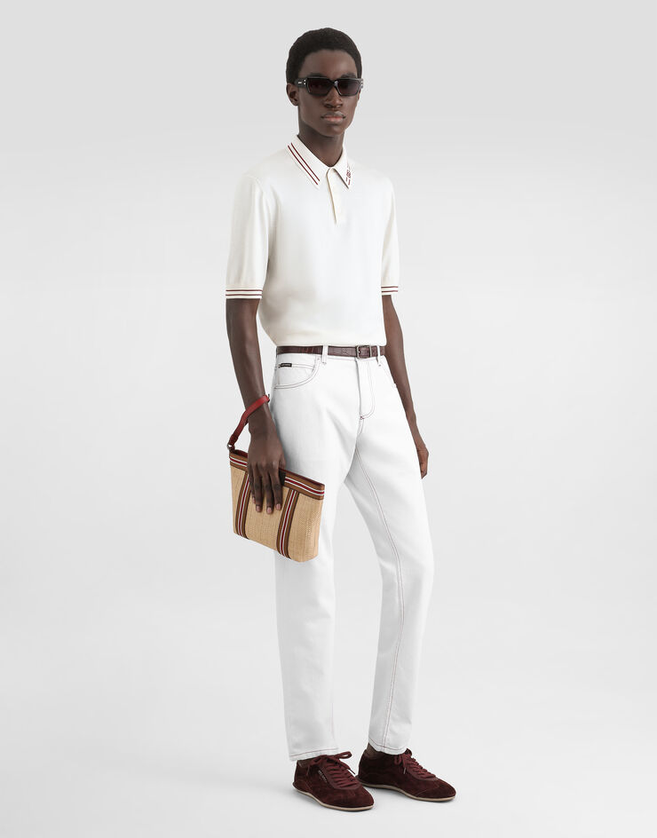 Dolce & Gabbana Polo shirt in smooth silk with dg intarsia Dolce & Gabbana Polo shirt in smooth silk with dg intarsia White GXZ02TJBSPN