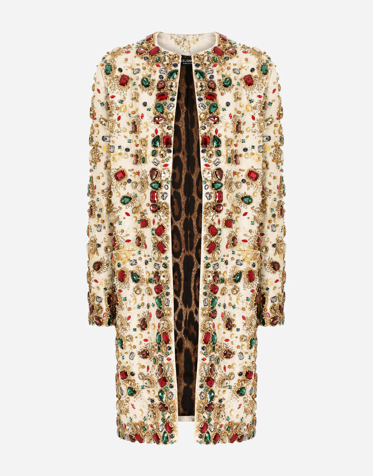Dolce & Gabbana Jacquard coat with embroidery Multicolor F0B9AZGDAME