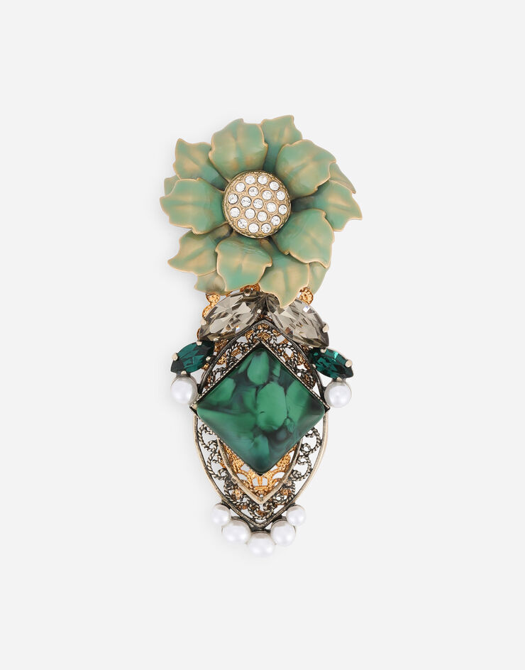 Dolce & Gabbana Brooch with enameled flower and rhinestones Multicolor WPO1M2W1111