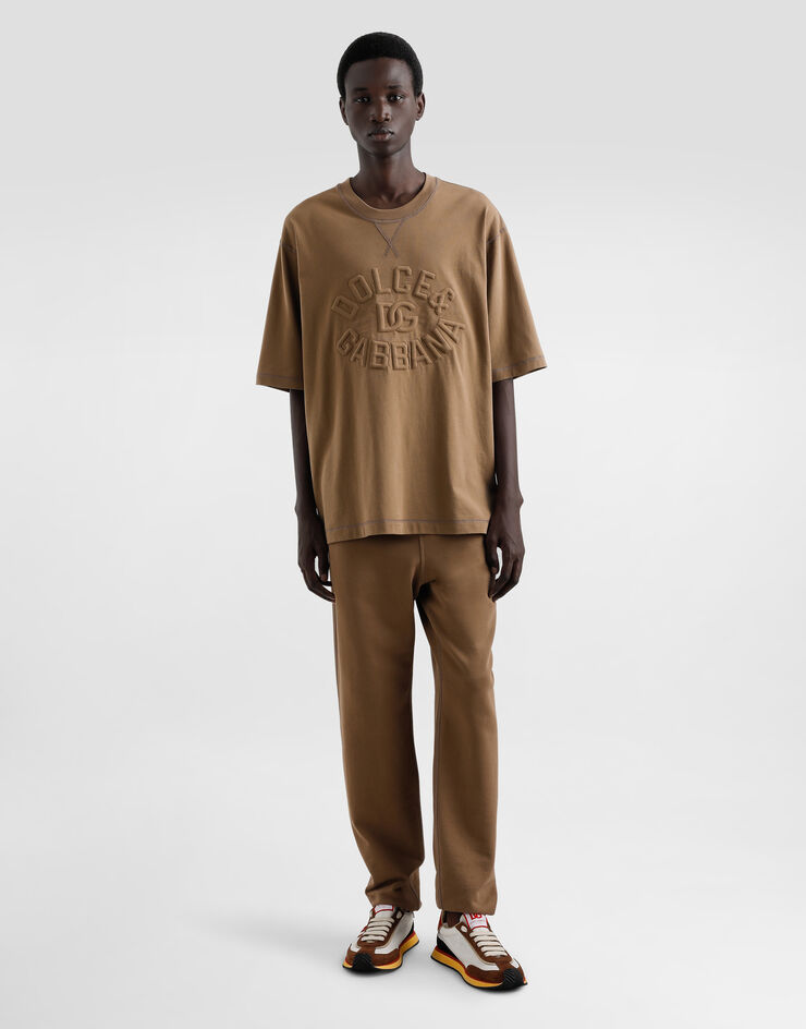 Dolce & Gabbana Stretch jersey jogging pants with embroidery Brown GP0M3ZG7O2P