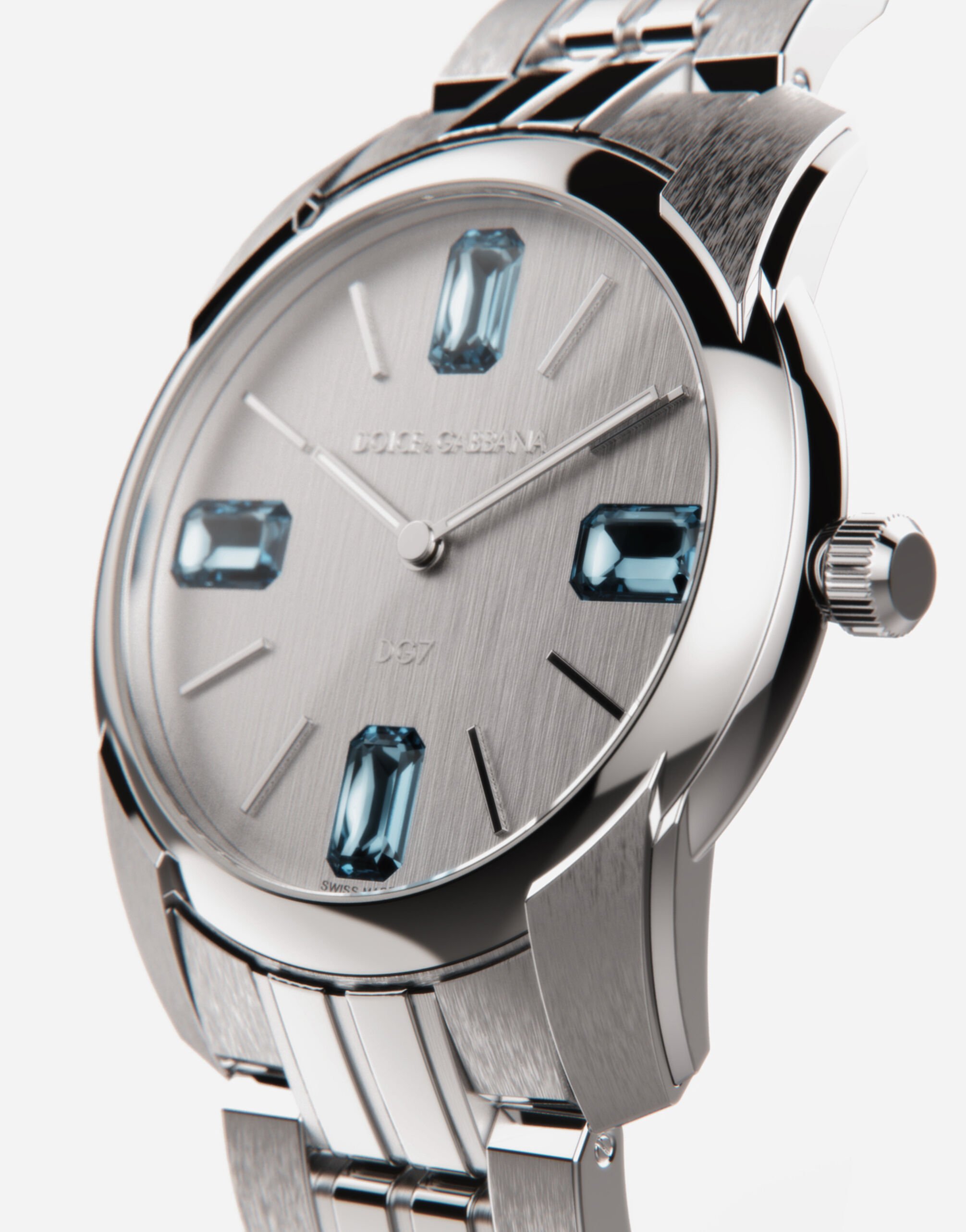 DG7Gems steel watch with light blue topazes in STEEL for for Men