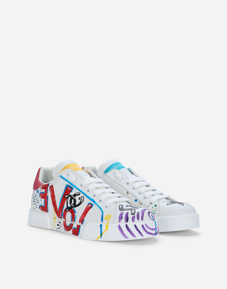 Dolce & Gabbana Sneaker Portofino in pelle di vitello con scritte Multicolore CK1545AD462