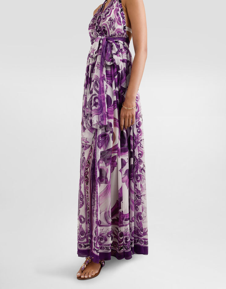 Dolce & Gabbana Majolica-print long chiffon dress Multicolor F6TYTTHI1BX