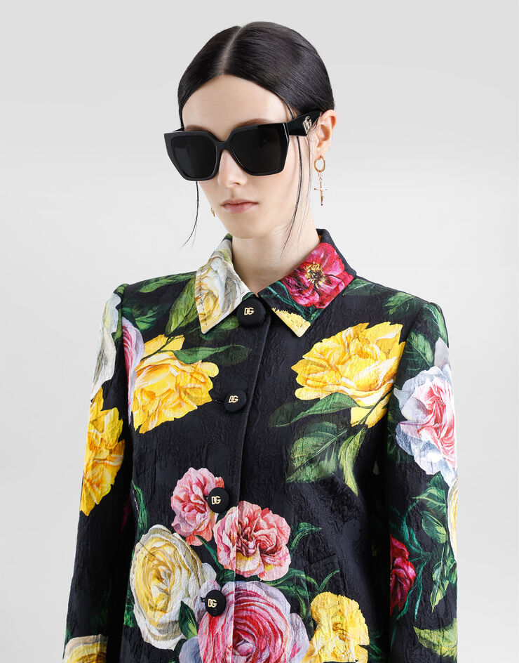 Dolce & Gabbana Abrigo de brocado con botonadura recta y estampado de peonías y rosas Imprima F0W2RTFS9AH