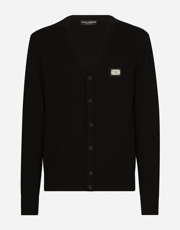Dolce & Gabbana Cardigan en laine et cachemire avec plaquette à logo Noir VG6184VN187