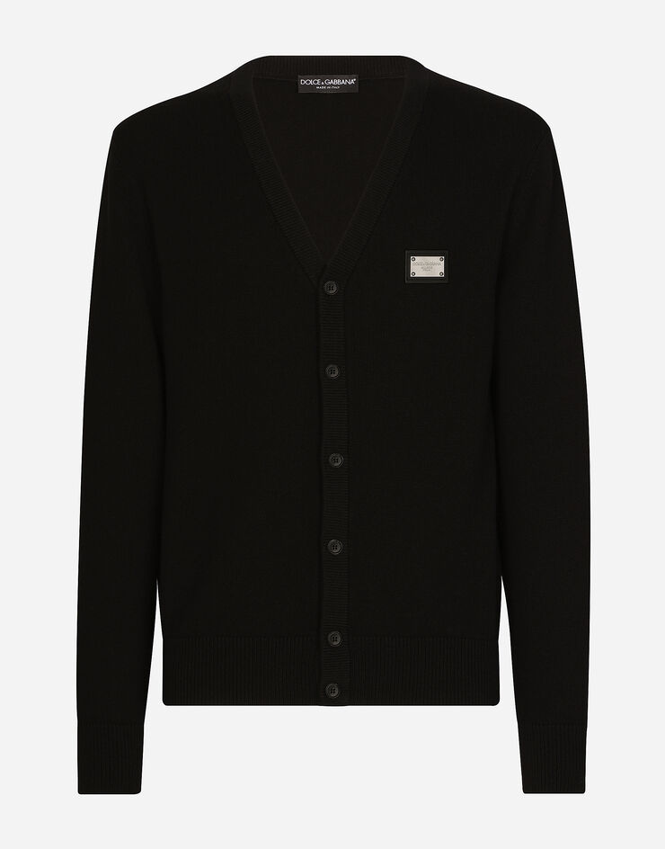 Dolce&Gabbana Cashmere and wool cardigan with branded tag Black GXO37TJEMQ4