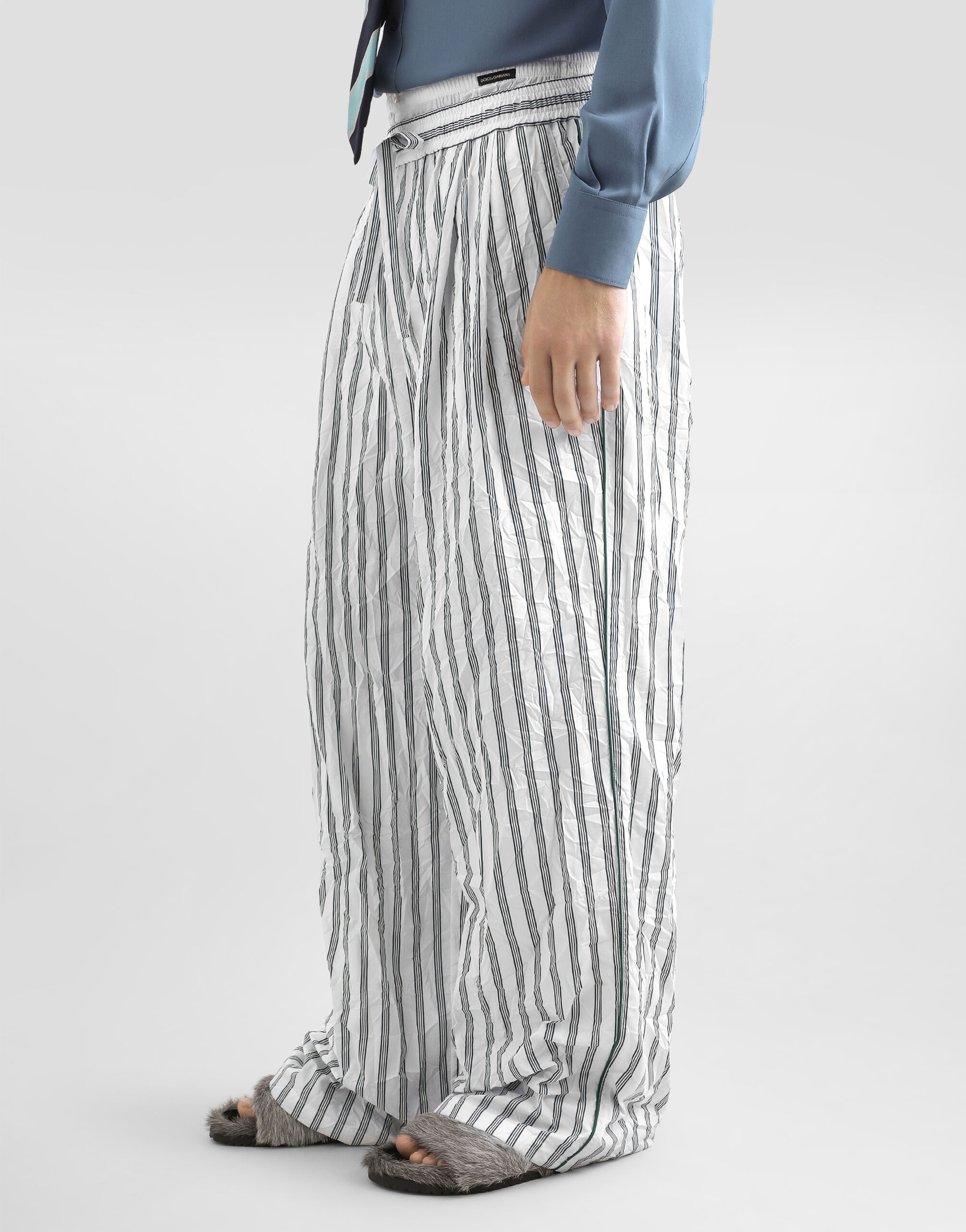 Crinkled striped poplin vanity trousers in Multicolor for Men