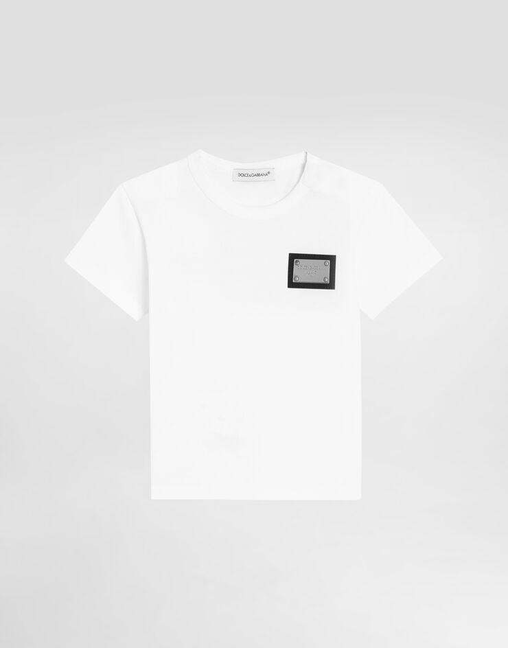 Dolce&Gabbana T-Shirt aus Jersey Logoplakette Weiss L1JT7TG7I2O