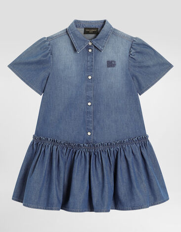 Dolce & Gabbana Washed chambray dress with logo embroidery Multicolor L54DO6LDD55