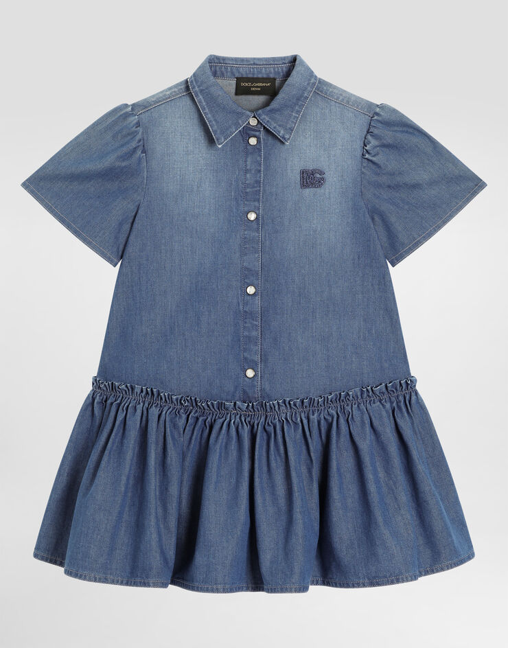 Dolce & Gabbana Washed chambray dress with logo embroidery Multicolor L54DO6LDD55