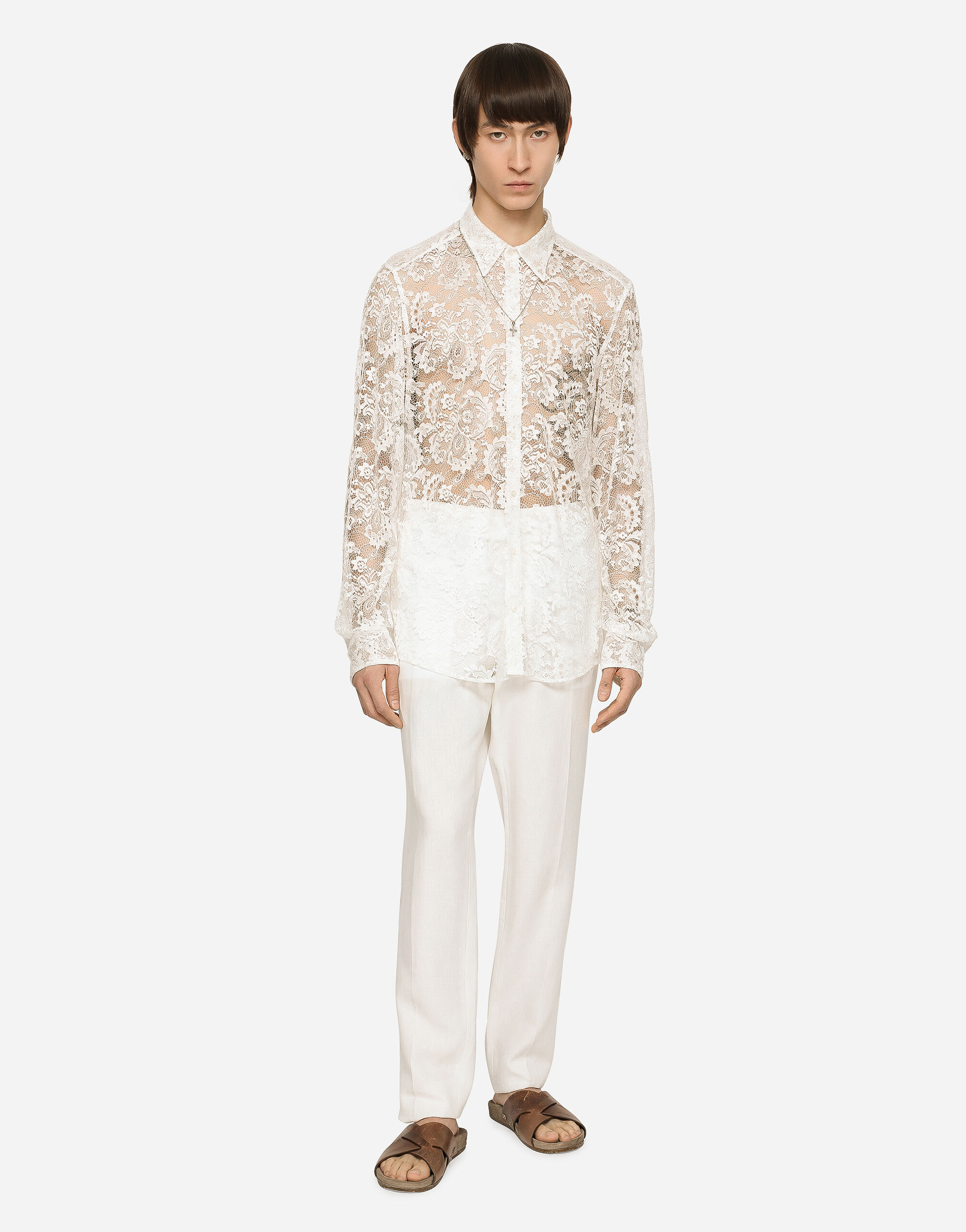 正規店買付【DOLCE & GABBANA】Martini シャツ ホワイト Linen Martini-fit shirt with DG hardware in White for Men