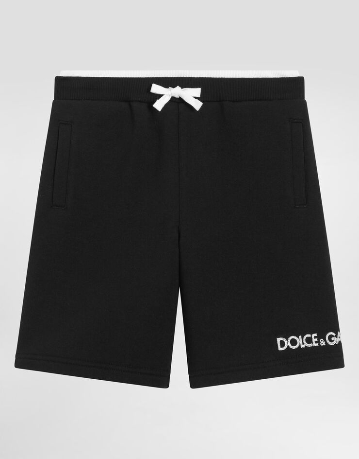 Dolce & Gabbana Fleece bermuda shorts with Dolce&Gabbana embroidery Blue L4JQW2G7PEL