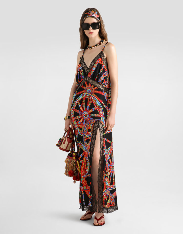 Dolce & Gabbana Carretto-print charmeuse slip dress Multicolor F616ITFSA9U