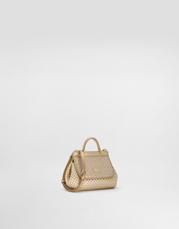 Dolce & Gabbana Satin Sicily crossbody bag with glittery polka-dots and rhinestones Gold EB0003AU184