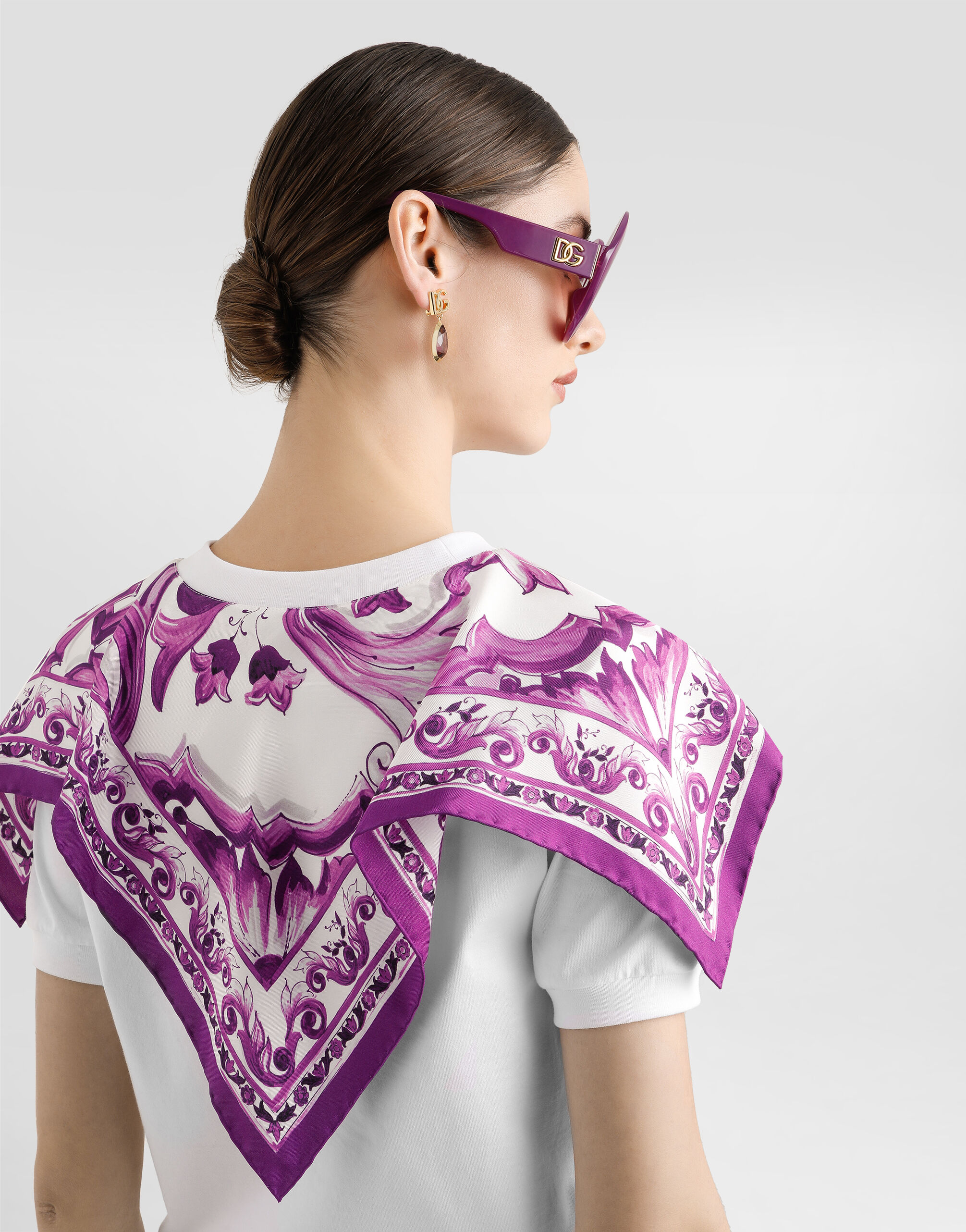 T-shirt with silk foulard in White for Women | Dolce&Gabbana® US