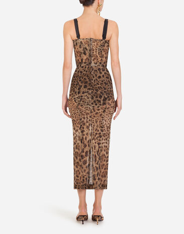 Dolce & Gabbana Longuette tulle dress with leopard print Multicolor F6G6TTFSEGZ