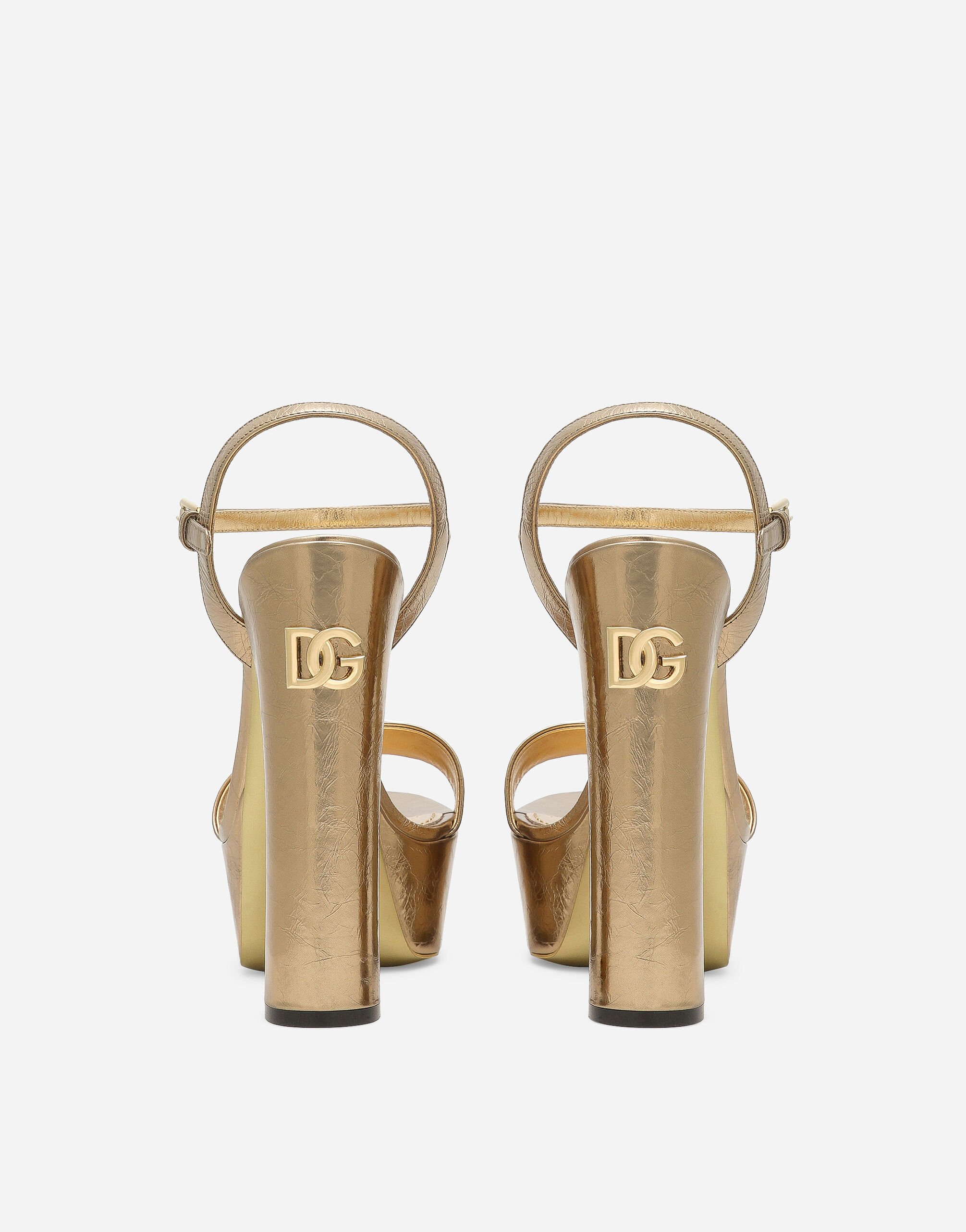 Foiled craquelé calfskin platform sandals in Gold for Women