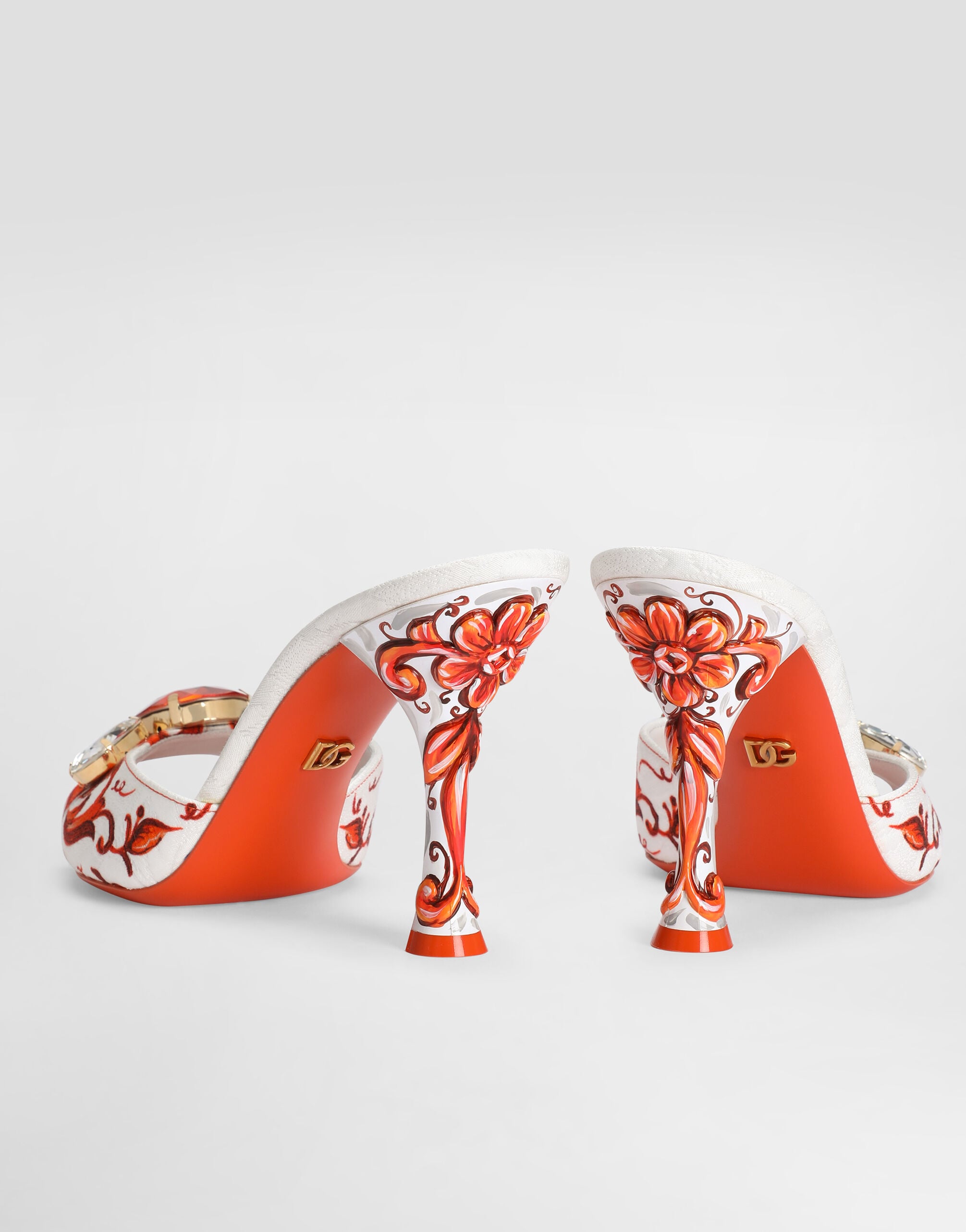 Majolica-print brocade mules with embroidery in Multicolor for