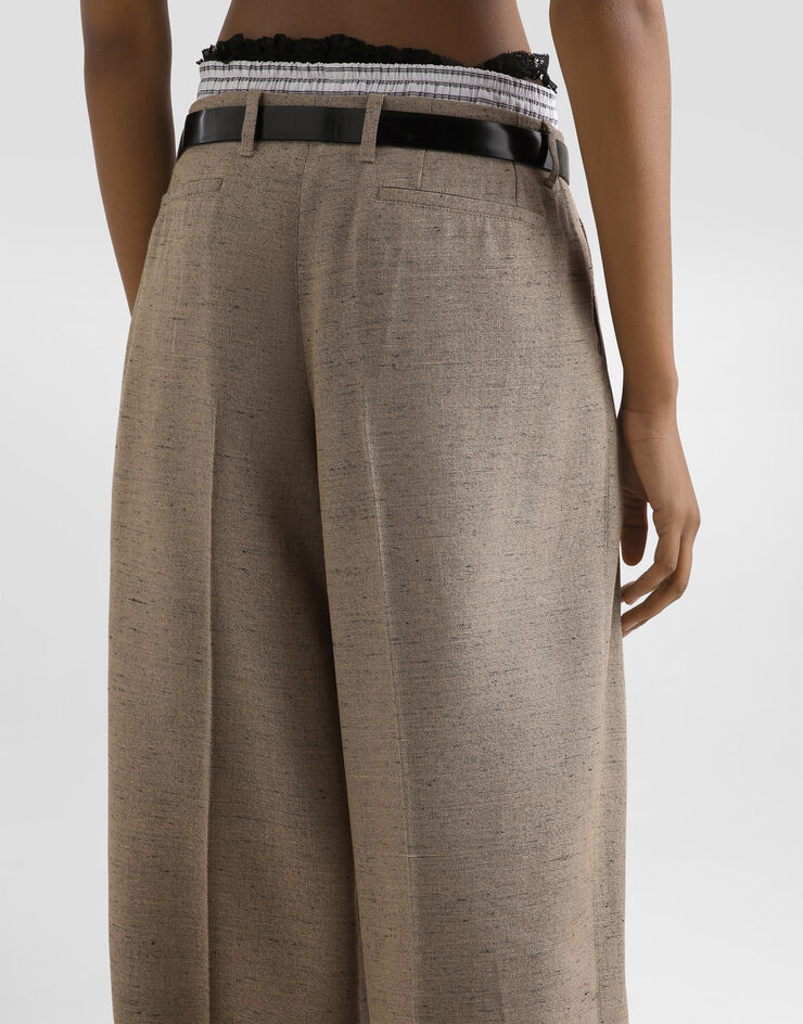 Dolce & Gabbana Tweed-effect linen and viscose trousers Multicolor FTDMITHUMWC